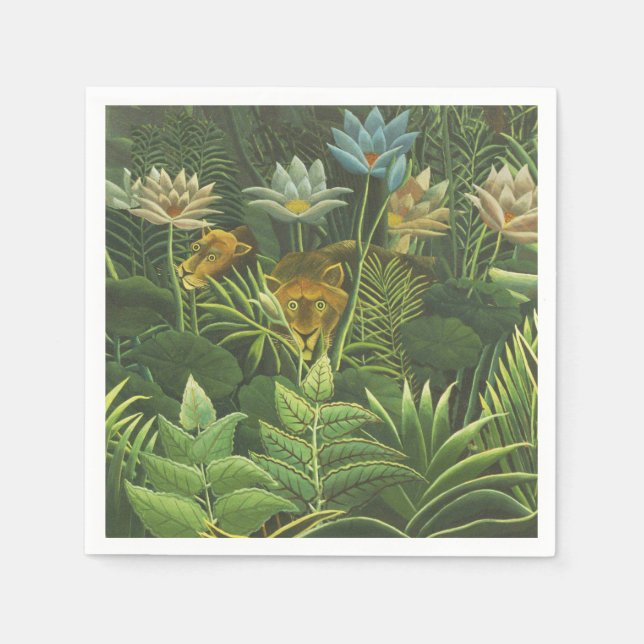 Rousseau Tropical Jungle Lion Painting Napkins (Front)