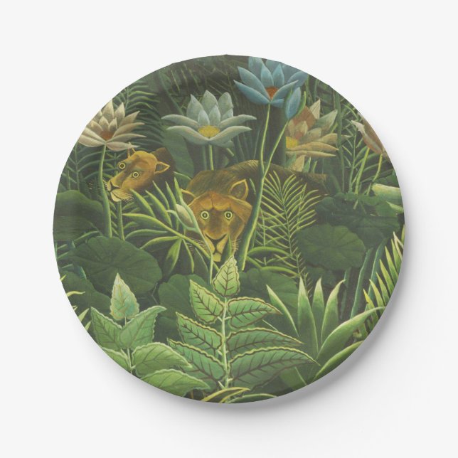 Rousseau Tropical Jungle Lion Painting Paper Plates (Front)