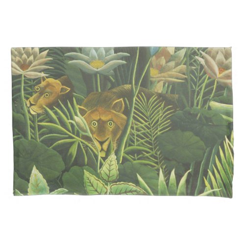 Rousseau Tropical Jungle Lion Painting Pillowcase