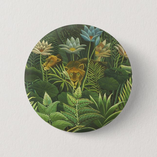 Rousseau Tropical Jungle Lion Painting Pinback Button (Front)