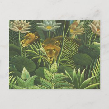 Rousseau Tropical Jungle Lion Painting Postcard by antiqueart at Zazzle