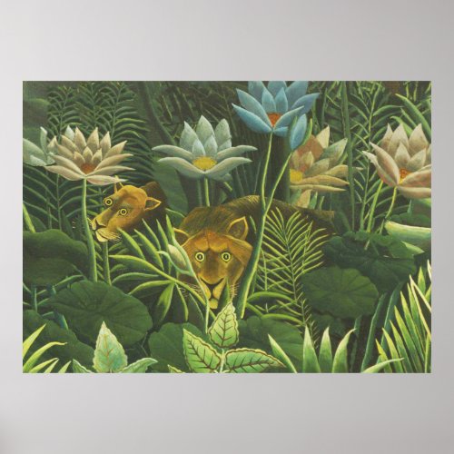 Rousseau Tropical Jungle Lion Painting Poster