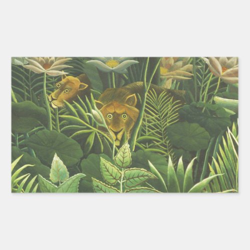 Rousseau Tropical Jungle Lion Painting Rectangular Sticker