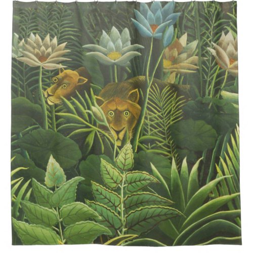 Rousseau Tropical Jungle Lion Painting Shower Curtain