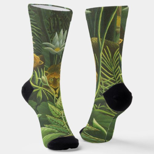 Rousseau Tropical Jungle Lion Painting Socks