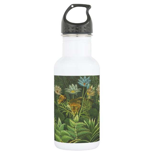 Rousseau Tropical Jungle Lion Painting Stainless Steel Water Bottle (Front)