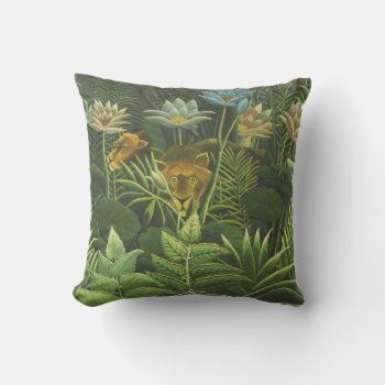 Rousseau Tropical Jungle Lion Painting Throw Pillow by antiqueart at Zazzle