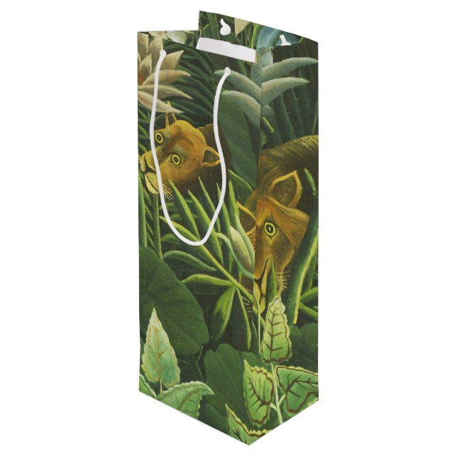 Rousseau Tropical Jungle Lion Painting Wine Gift Bag (Back Angled)