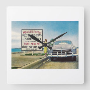 Route 1, Key West, Florida Retro Vintage Style Square Wall Clock