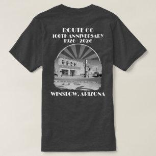 Route 66-100 Years Monochrome Winslow Arizona Back T-Shirt