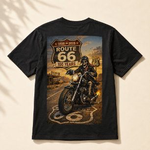 Route 66 100th Anniversary Skeleton Biker Road T-Shirt