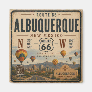 Route 66 Albuquerque Hot Air Balloons Vintage Art Magnet