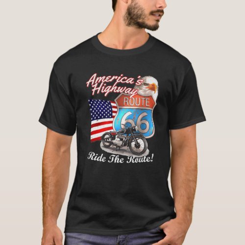 Route 66 Americas Highway Road Trip USA Motorcycl T_Shirt