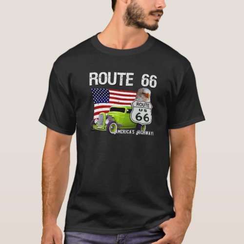 Route 66 Americas Highway USA Flag Bald Eagles Ro T_Shirt