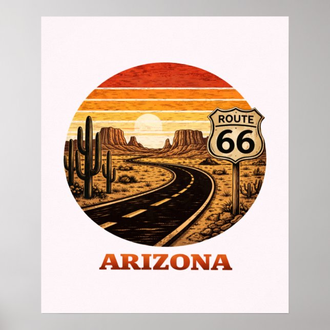 Route 66 Arizona Desert Retro Stripe Sunset Poster (Front)