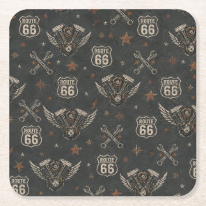 Route 66 Biker Garage Drink Decor Square Paper Coaster