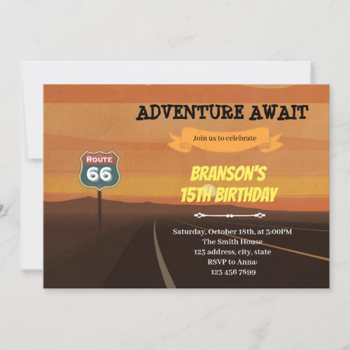 Route 66 birthday theme Invitation