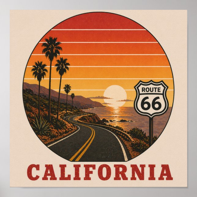 Route 66 California Coastal Sunset Highway Poster (Front)