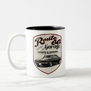 Route 66 Camaro Garage Two-Tone Coffee Mug