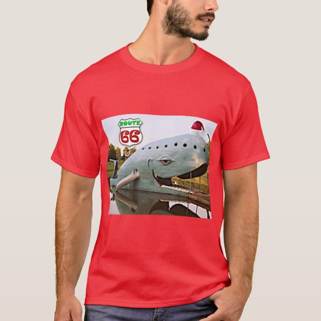 Route 66 Catoosa Blue Whale Christmas Santa Hat T-Shirt (Front)