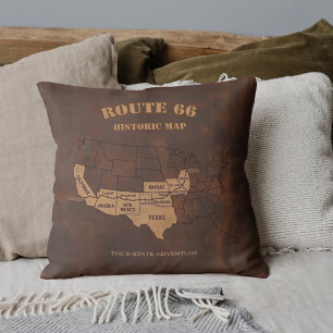 Route 66 Centennial 8-State Map Living Room Decor Throw Pillow