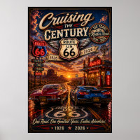 Route 66 Centennial Classic Cars Neon Road