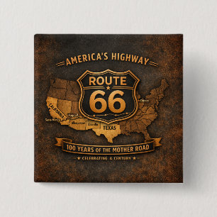 route 66 Centennial Highway Americana Badge Art Button