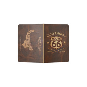 Route 66 Centennial Map & Shield Leather Style Passport Holder