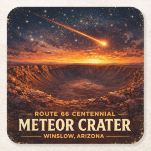 Route 66 Centennial Meteor Crater Sunset Square Paper Coaster