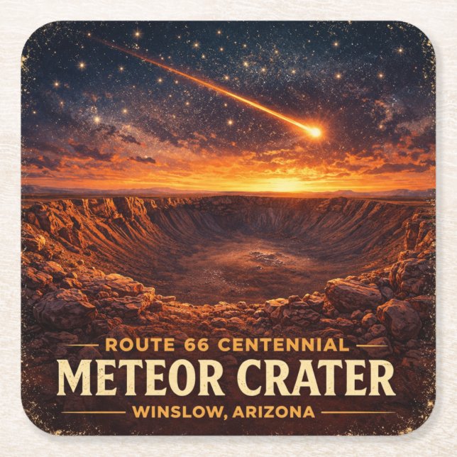 Route 66 Centennial Meteor Crater Sunset Square Paper Coaster (Front)