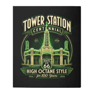 Route 66 Centennial Neon Deco Metal Print
