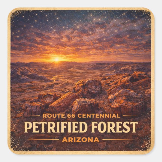 Route 66 Centennial Petrified Forest Landscape Square Sticker (Front)
