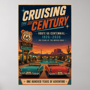 Route 66 Centennial Retro Motel Poolside Poster
