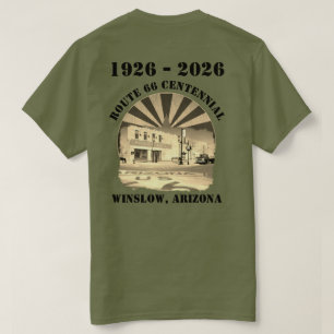 Route 66 Centennial Sepia Winslow Arizona Back T-Shirt