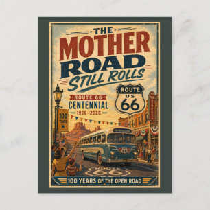 Route 66 Centennial Vintage Bus Parade Holiday Postcard