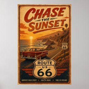 Route 66 Chase Sunset Road Art Poster