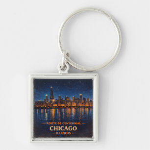 Route 66 Chicago Skyline Key Keepsake Keychain