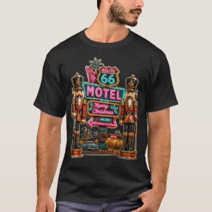 Route 66 Christmas Motel Nutcracker Neon T-Shirt