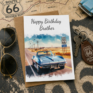 Route 66 Classic Car Happy Birthday Brother  Card