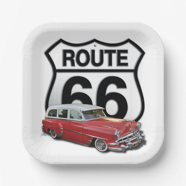 Route 66 Classic Car Paper Plates (Front)