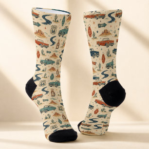 route 66 Classic Cars Road Trip Style Socks