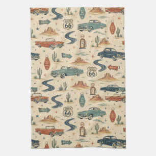 route 66 Classic Cars Roadside Kitchen Accent Towel