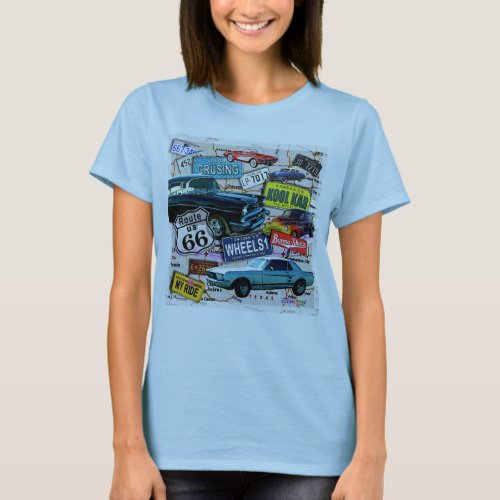 Route 66 _ Classic Cars WOMENS LIGHT TEES