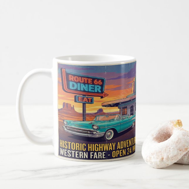 Route 66 Classic Mug Vintage Roadway Graphic (With Donut)