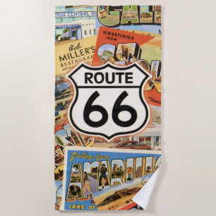 Route 66 Colorful Postcard Beach Towel