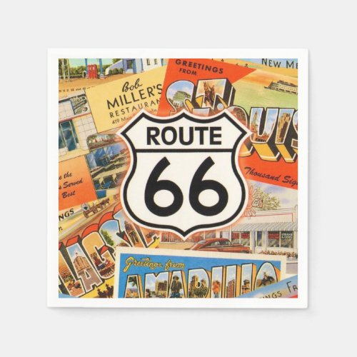 Route 66 Colorful Postcard Napkins