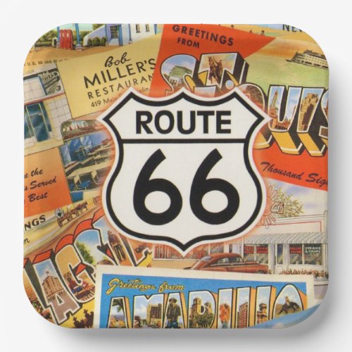 Route 66 Colorful Postcard Paper Plates