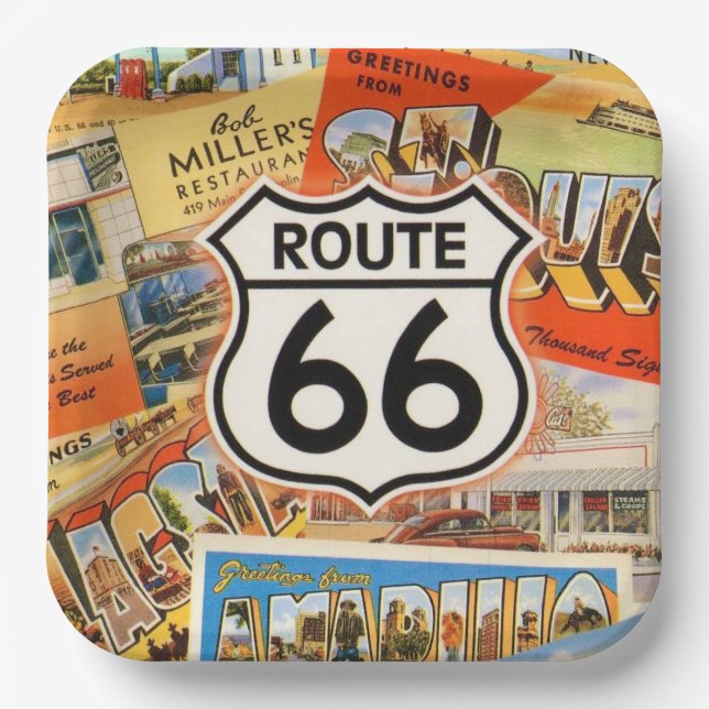  Route 66 Colorful Postcard Paper Plates (Front)