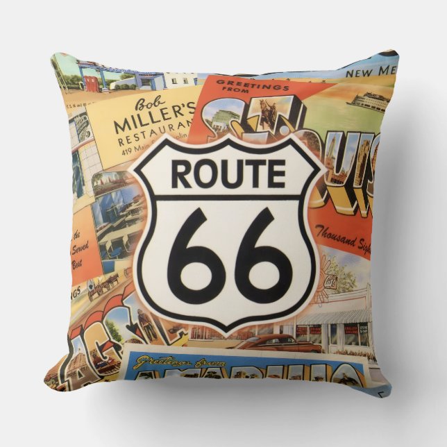  Route 66 Colorful Postcard Throw Pillow (Front)