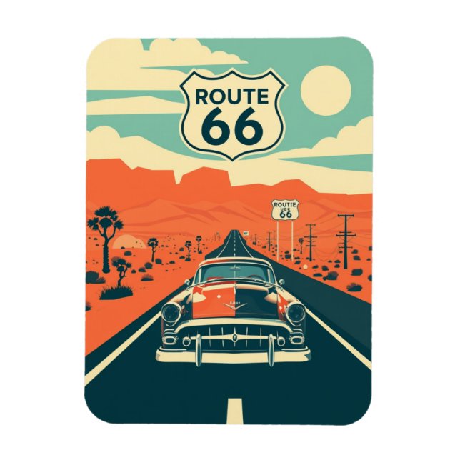 Route 66 Contrast Design with Classic Car Magnet (Vertical)